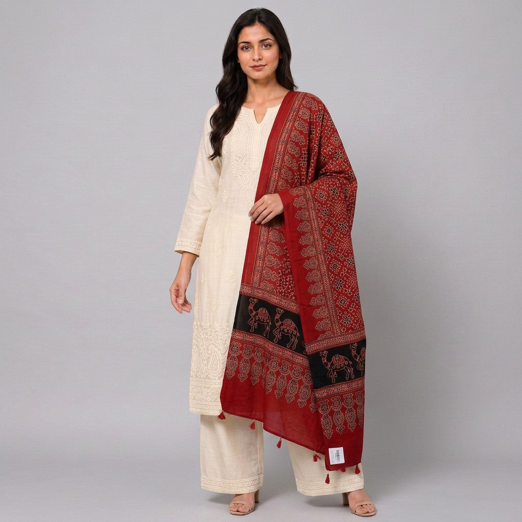 Red Ikat Patola Print Pure Modal Silk Dupatta GT-33530