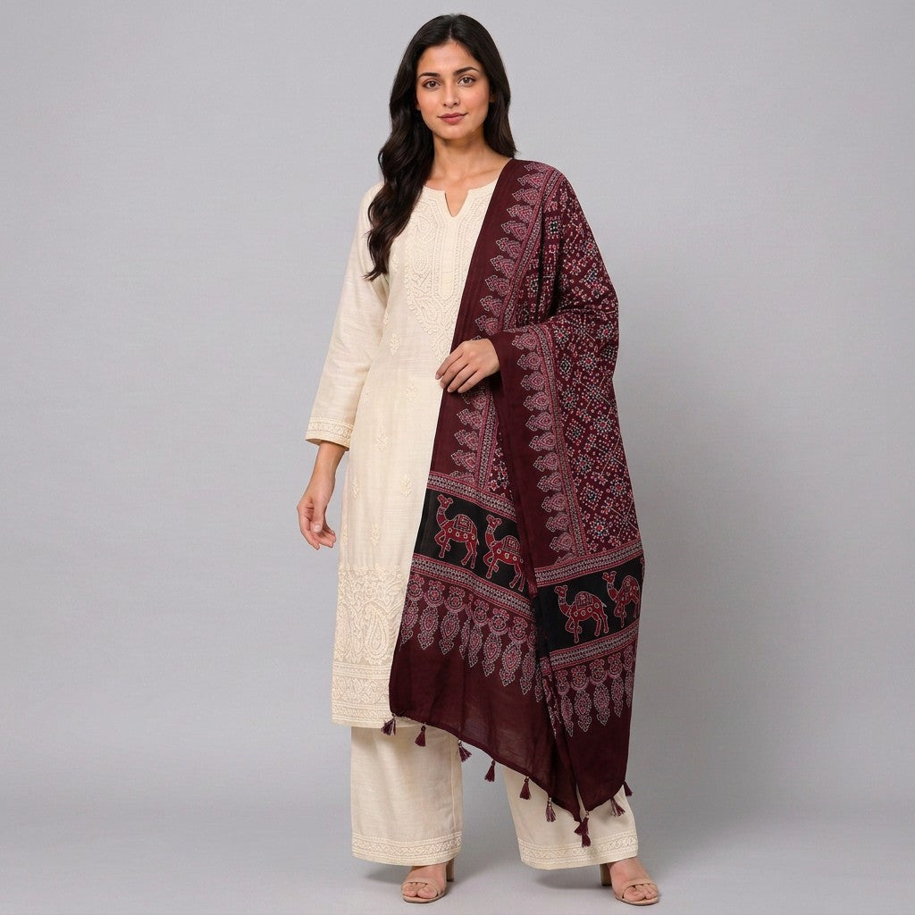 Purple Ikat Patola Print Pure Modal Silk Dupatta GT-33534