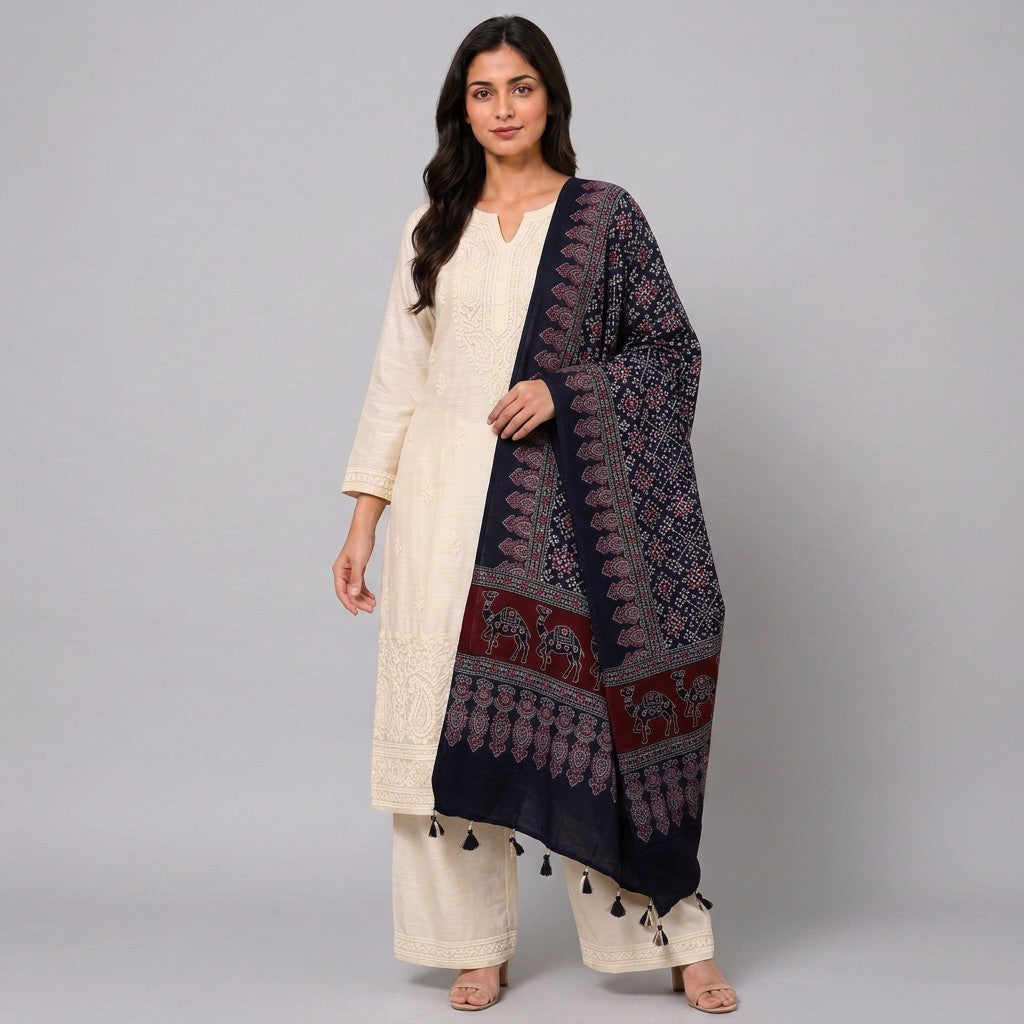 Blue Ikat Patola Print Pure Modal Silk Dupatta GT-33535