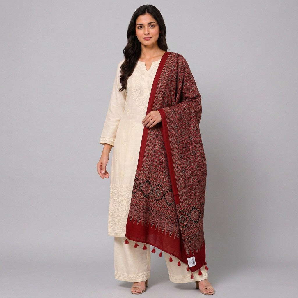 Red Ajrak Print Pure Modal Silk Dupatta GT-33536