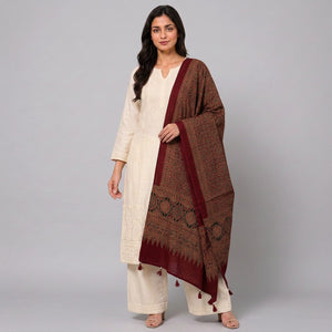 Maroon Ajrak Print Pure Modal Silk Dupatta GT-33537