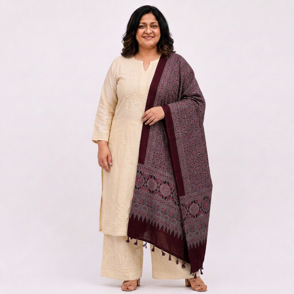 Purple Ajrak Print Pure Modal Silk Dupatta GT-33541