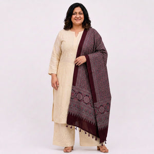 Purple Ajrak Print Pure Modal Silk Dupatta GT-33541