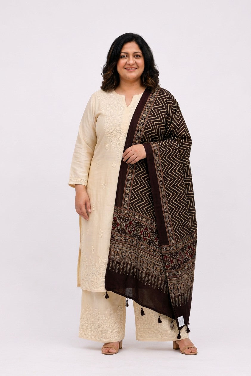 Brown Chevron Print Pure Modal Silk Dupatta GT-33544
