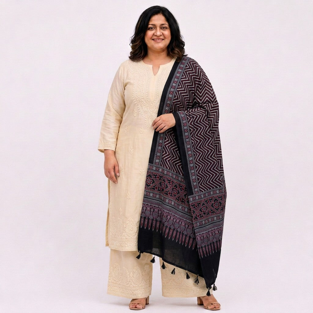Blue Chevron Print Pure Modal Silk Dupatta GT-33546