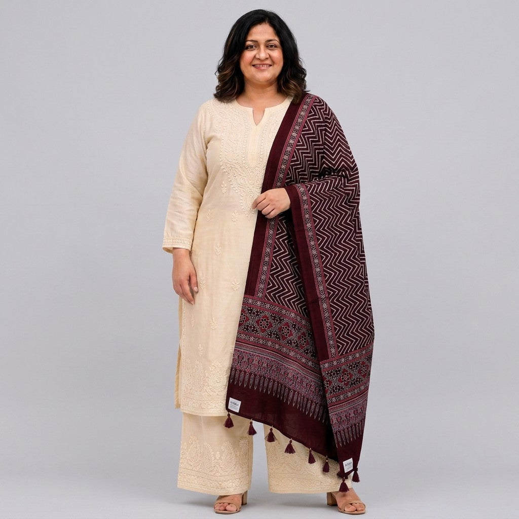 Purple Chevron Print Pure Modal Silk Dupatta GT-33547