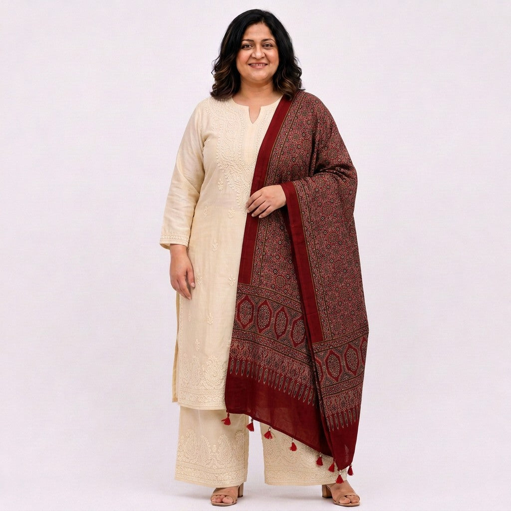 Red Ikat Patola Print Pure Modal Silk Dupatta GT-33548