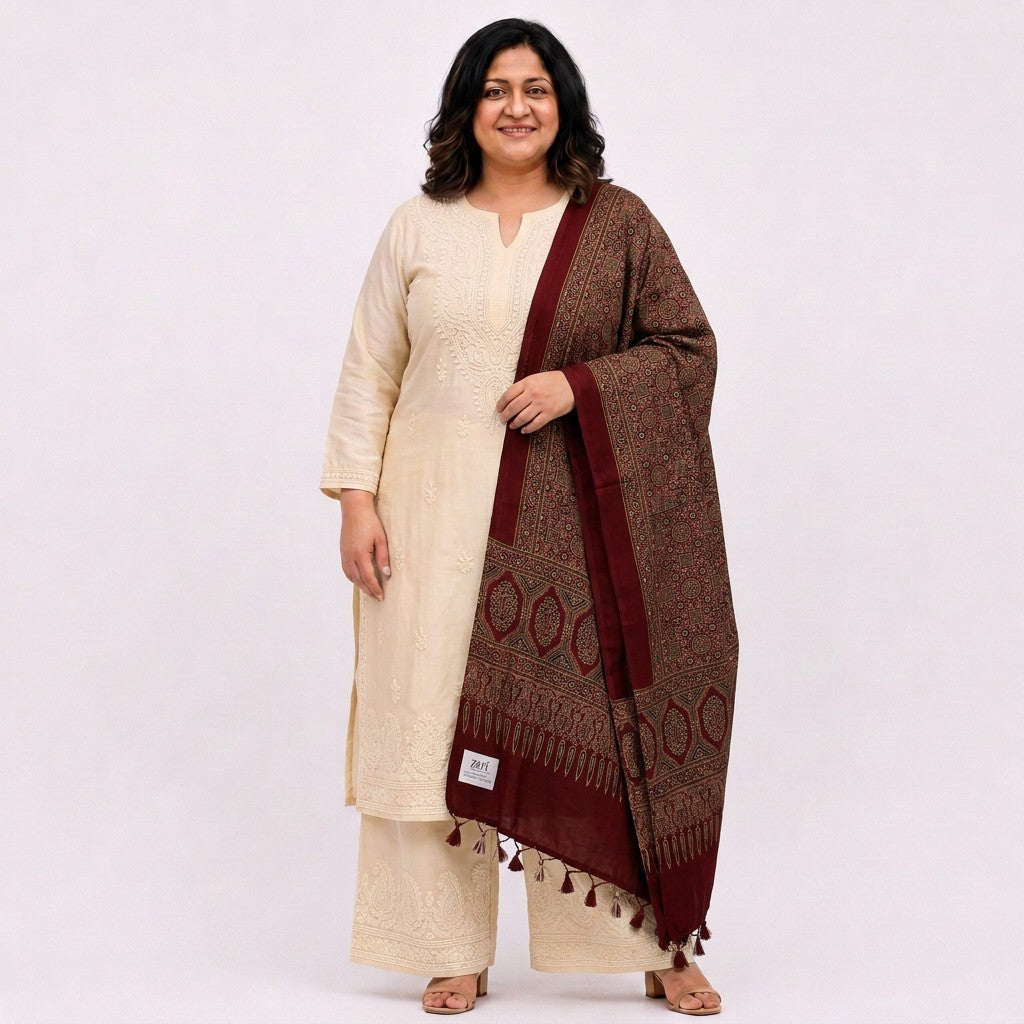 Maroon Ikat Patola Print Pure Modal Silk Dupatta GT-33549