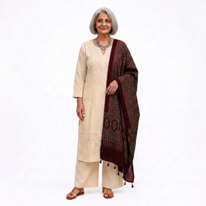 Maroon Ajrak Print Pure Modal Silk Dupatta GT-33555
