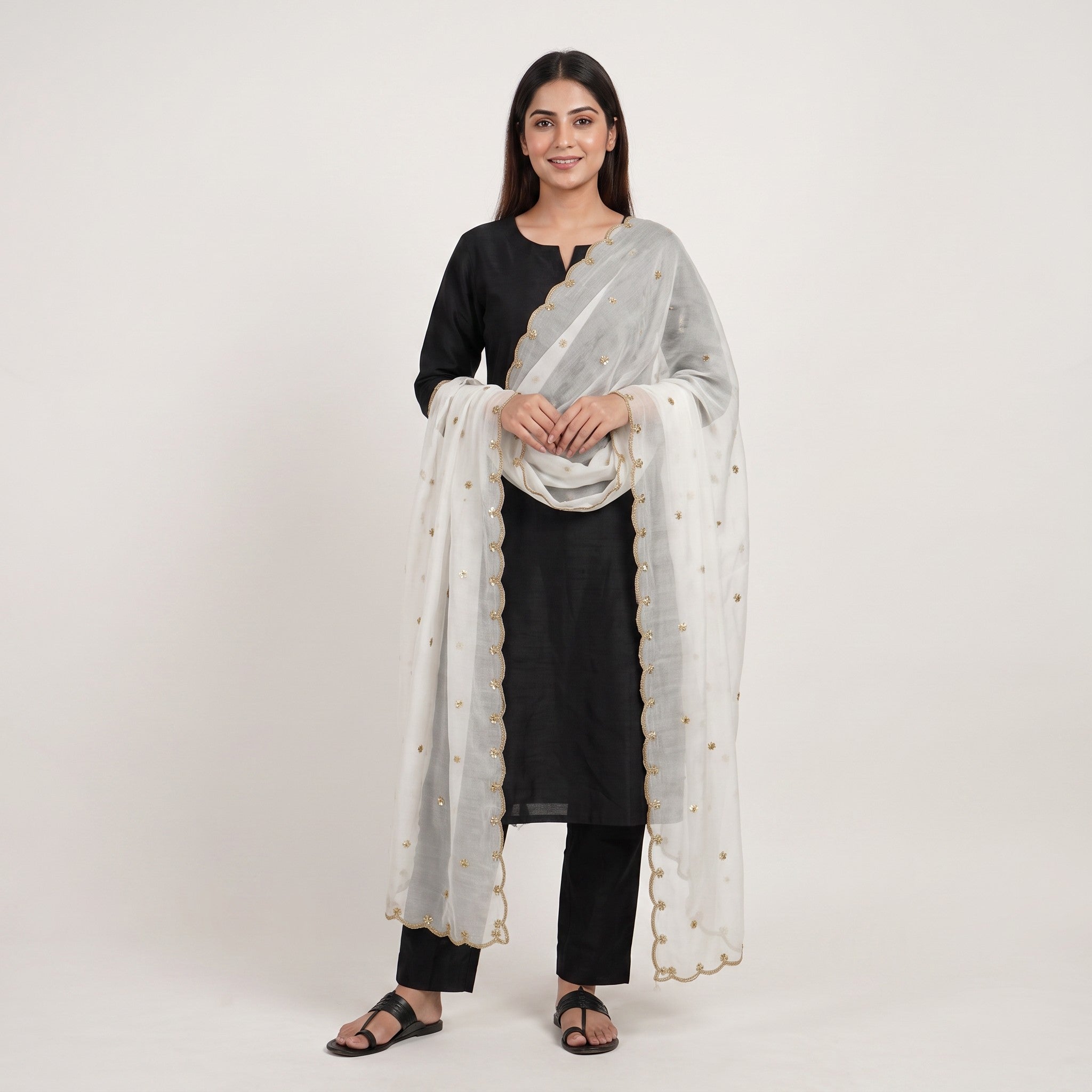 White Buti Zari Embroidery Dyeable Chinon Dupatta SST-33617