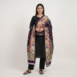 Purple Floral Multicolor Mirror Work Jacquard Dupatta SU-33642