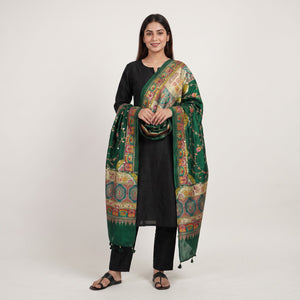 Dark Green Gharchola Multicolor Zari Mirror Work Jacquard Dupatta SU-33644