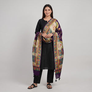 Purple Gharchola Multicolor Zari Mirror Work Jacquard Dupatta SU-33645