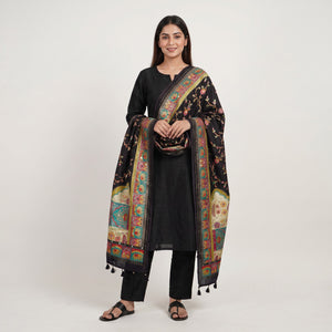 Black Gharchola Multicolor Zari Mirror Work Jacquard Dupatta SU-33646