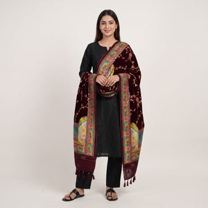 Maroon Gharchola Multicolor Zari Mirror Work Jacquard Dupatta SU-33647