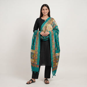 Bottle Green Gharchola Multicolor Zari Mirror Work Jacquard Dupatta SU-33649