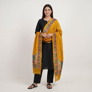 Yellow Gharchola Multicolor Zari Mirror Work Jacquard Dupatta SU-33650