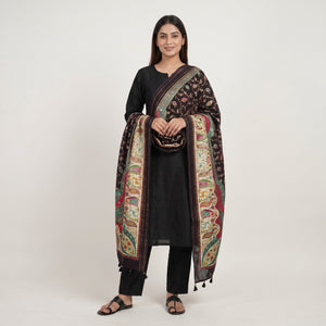 Black Gharchola Multicolor Zari Mirror Work Jacquard Dupatta SU-33651
