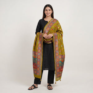 Olive Green Gharchola Multicolor Zari Mirror Work Jacquard Dupatta SU-33652