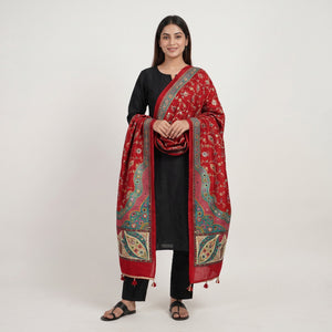 Red Gharchola Multicolor Zari Mirror Work Jacquard Dupatta SU-33654