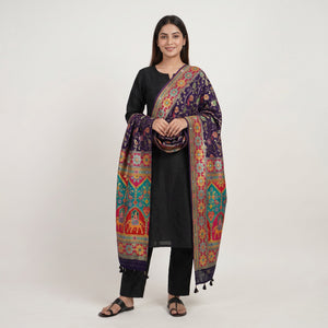 Purple Gharchola Multicolor Zari Mirror Work Jacquard Dupatta SU-33656