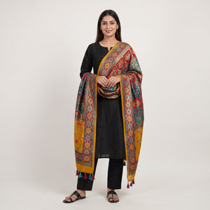 Yellow Gharchola Multicolor Zari Mirror Work Jacquard Dupatta SU-33657