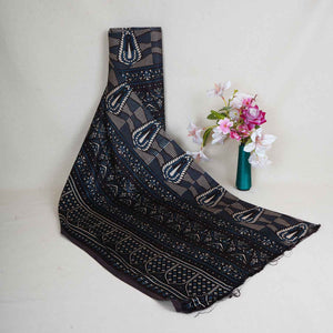 Black Ajrakh Print Mashru Silk Fabric EEG-28338 - TradeUNO