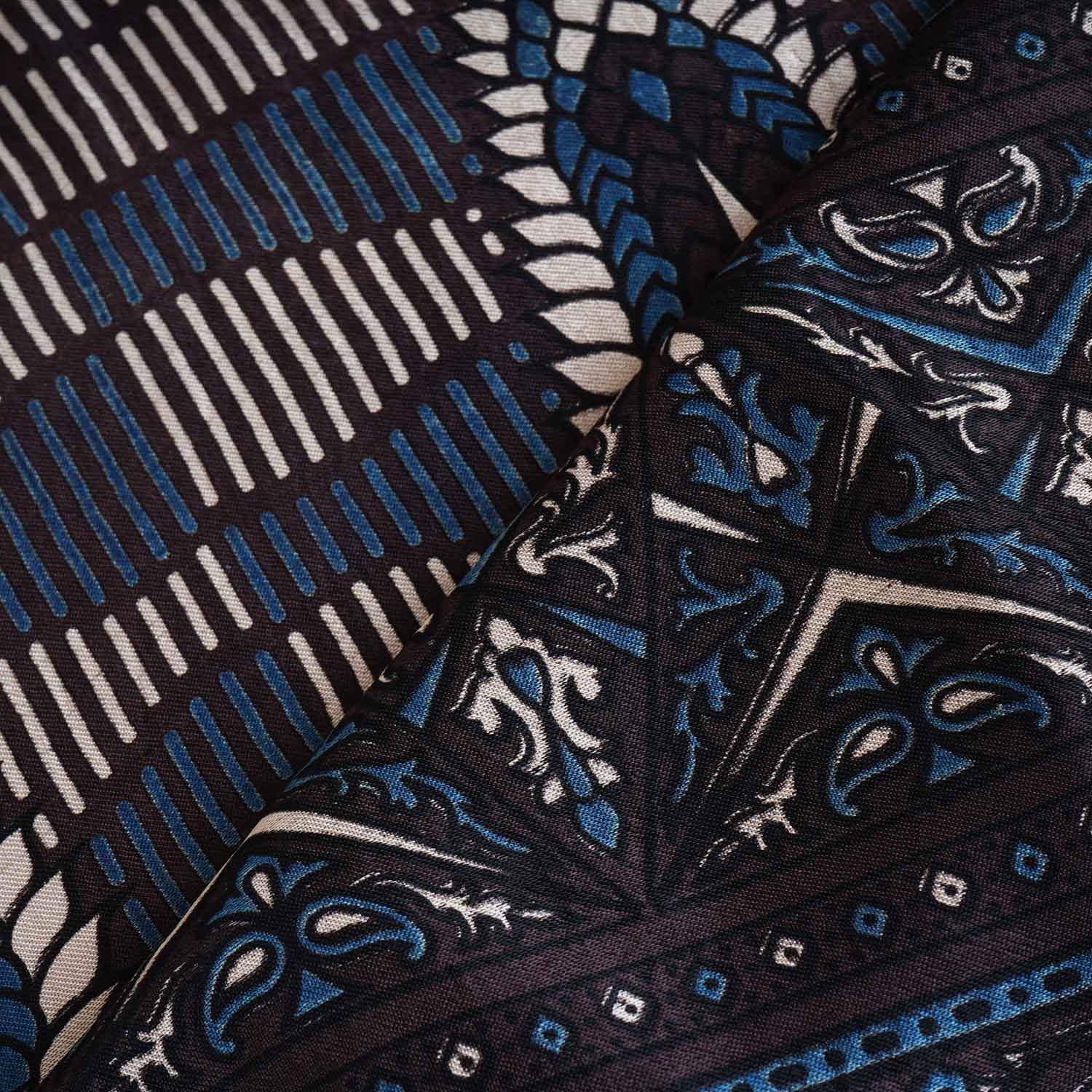 Black Ajrakh Print Mashru Silk Fabric EEG-28338 - TradeUNO