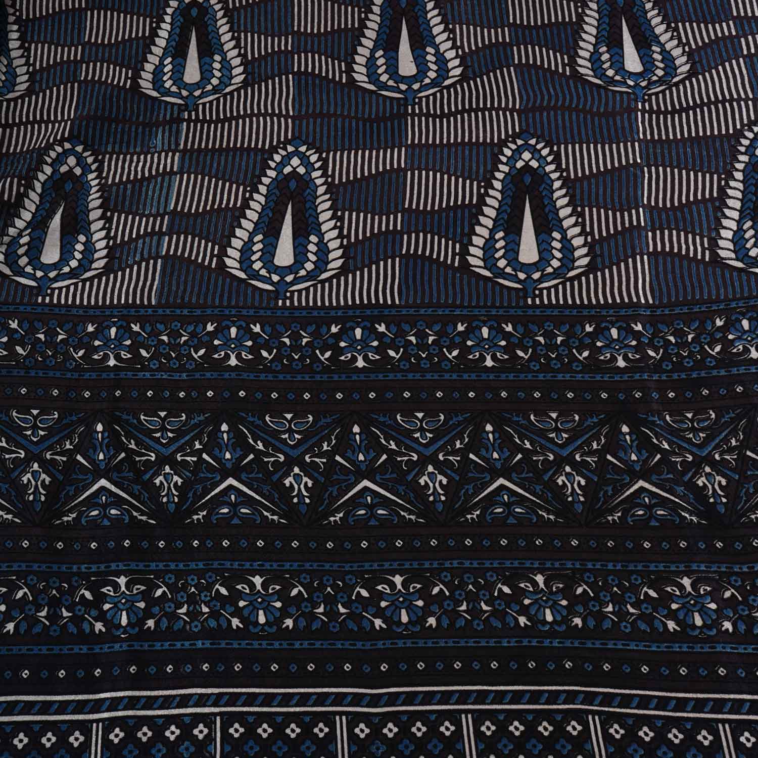 Black Ajrakh Print Mashru Silk Fabric EEG-28338 - TradeUNO