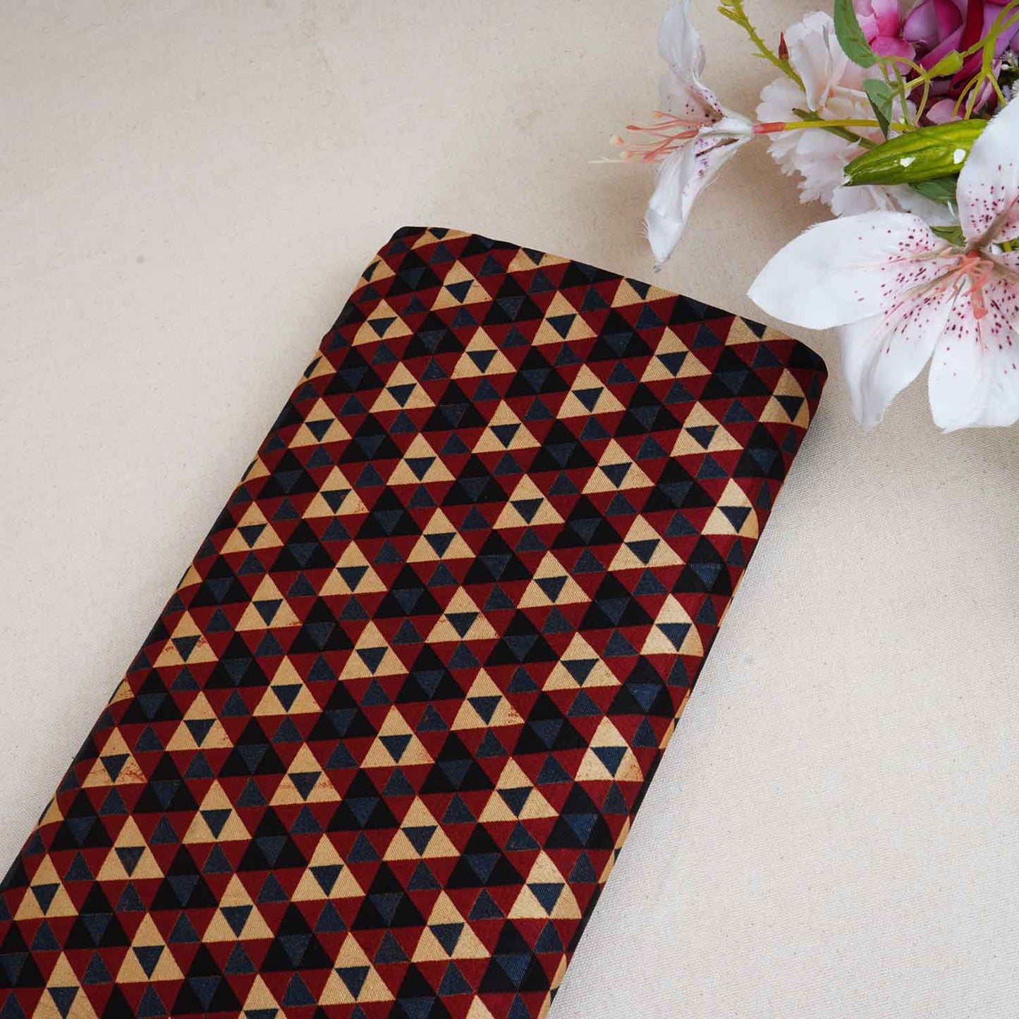 Red With Multicolour Geometrical Print Mashru Silk Fabric EEG-28339