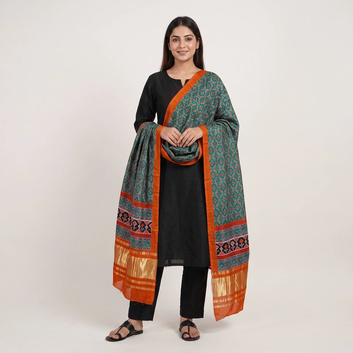 Teal Green Patola Print Gajji Silk Dupatta GT-34115