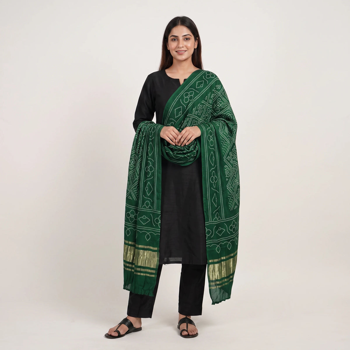 Green Bandhani Print Gajji Silk Dupatta GT-34119