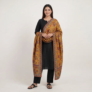 Yellow Position Multicolor Floral Zari Embroidery Pure Chinon Dupatta GT-34134
