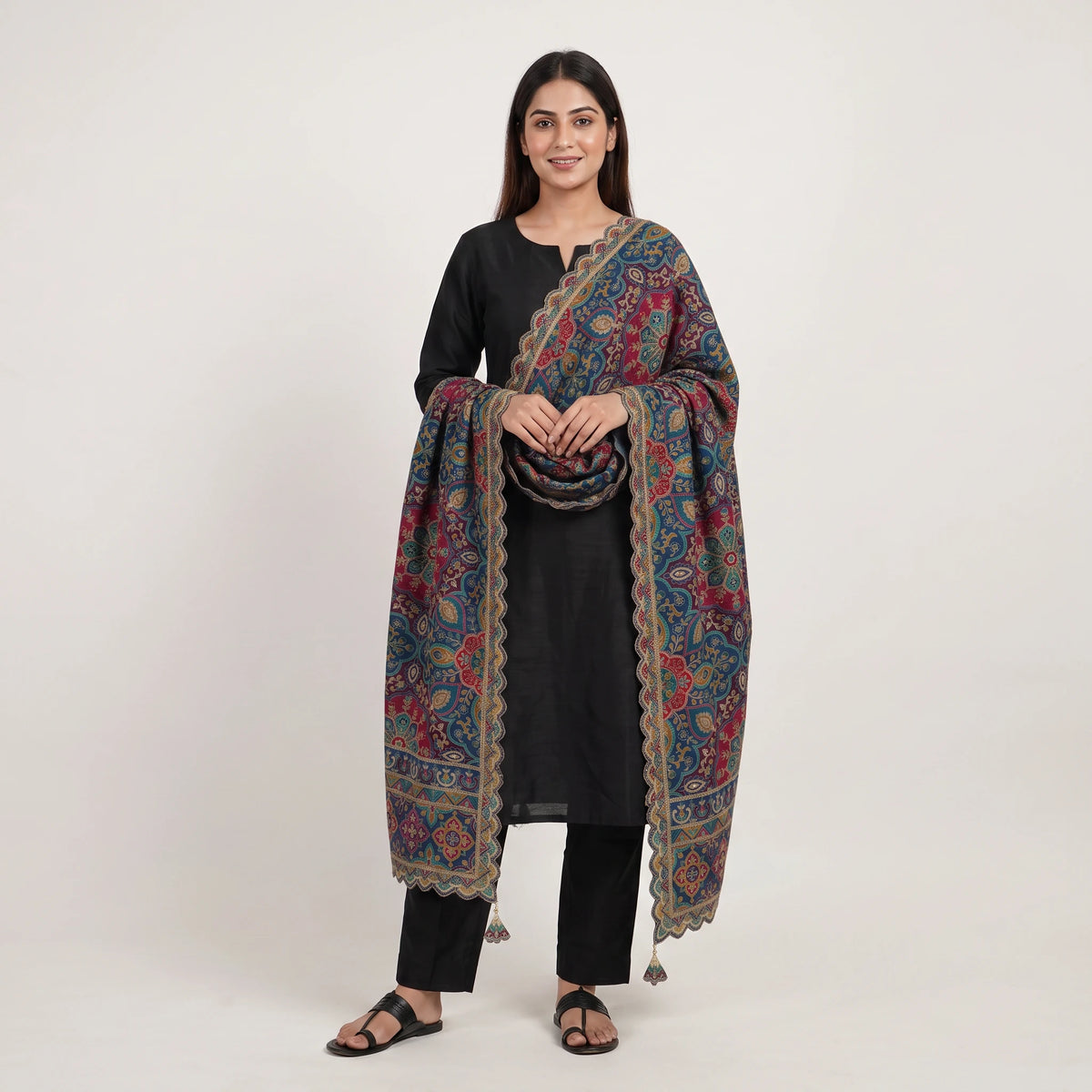 Yellow Position Multicolor Zari Embroidery Pure Chinon Dupatta GT-34138