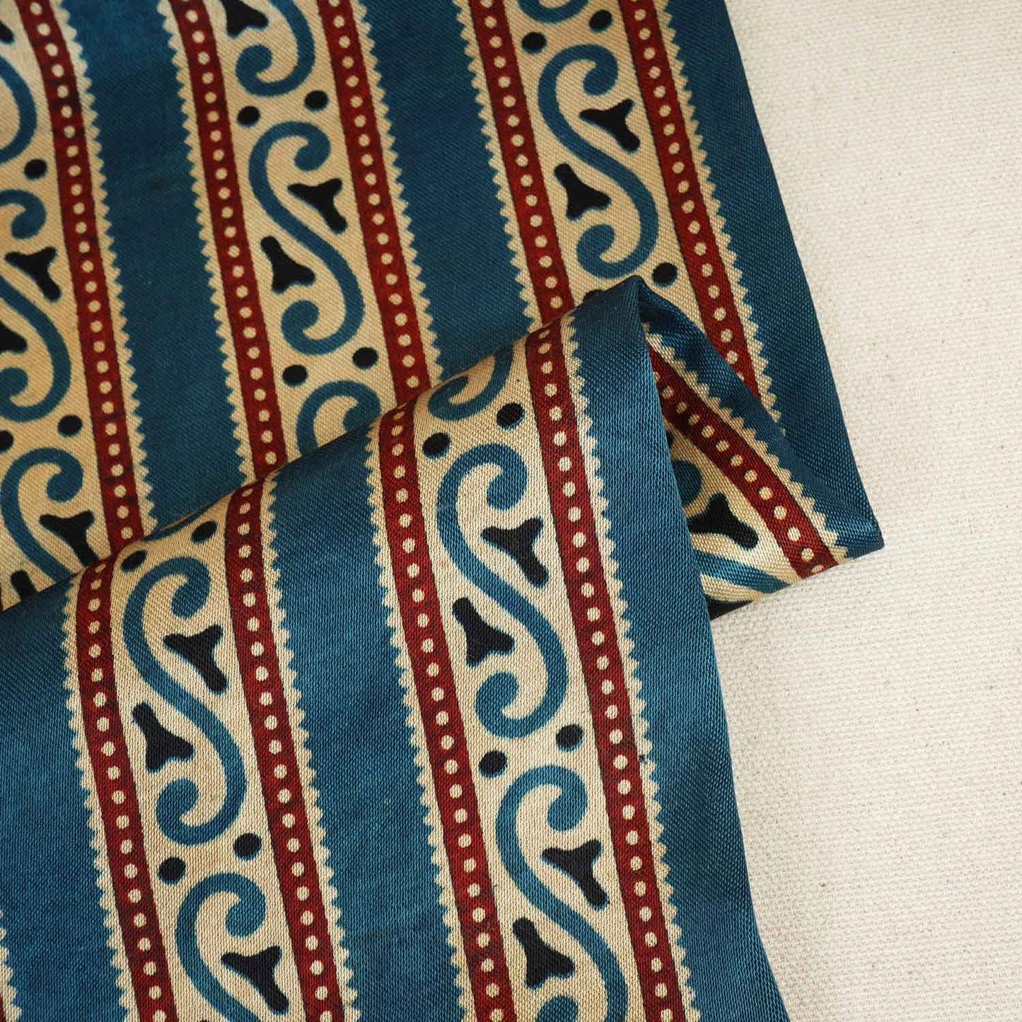 Teal Blue Ajrakh Print Mashru Silk Fabric EEG-28342
