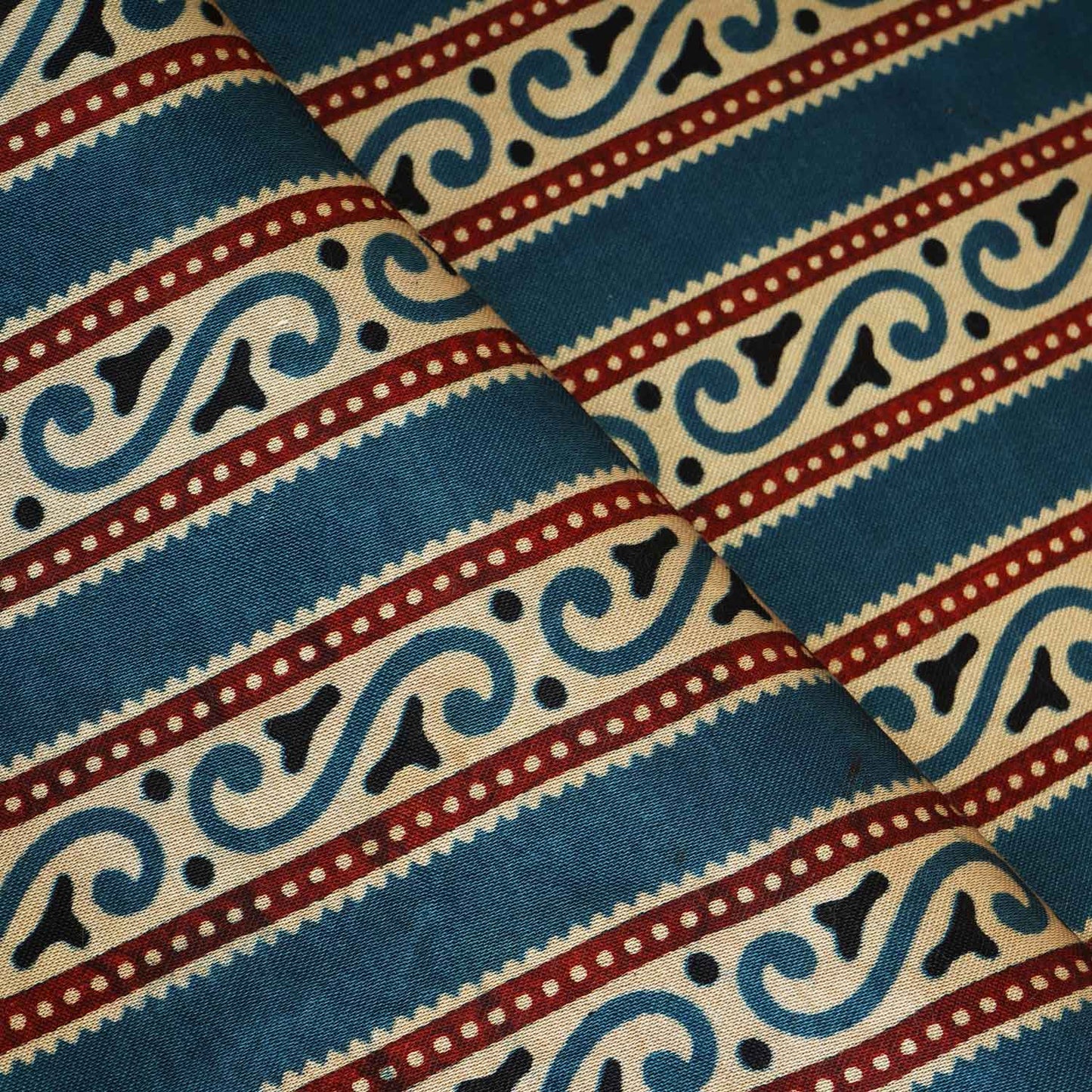 Teal Blue Ajrakh Print Mashru Silk Fabric EEG-28342
