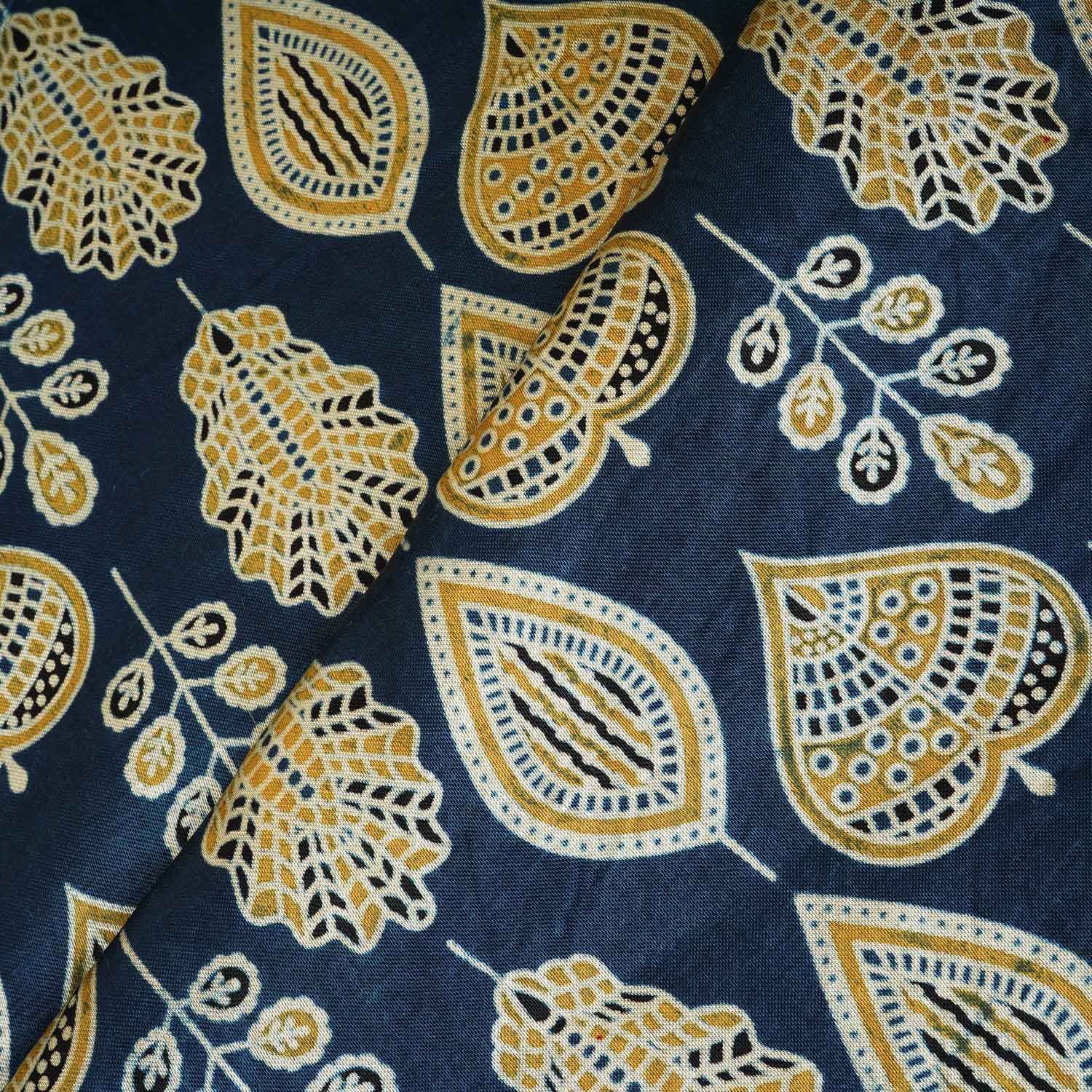 Teal Blue Floral Print Mashru Silk Fabric EEG-28345 - TradeUNO