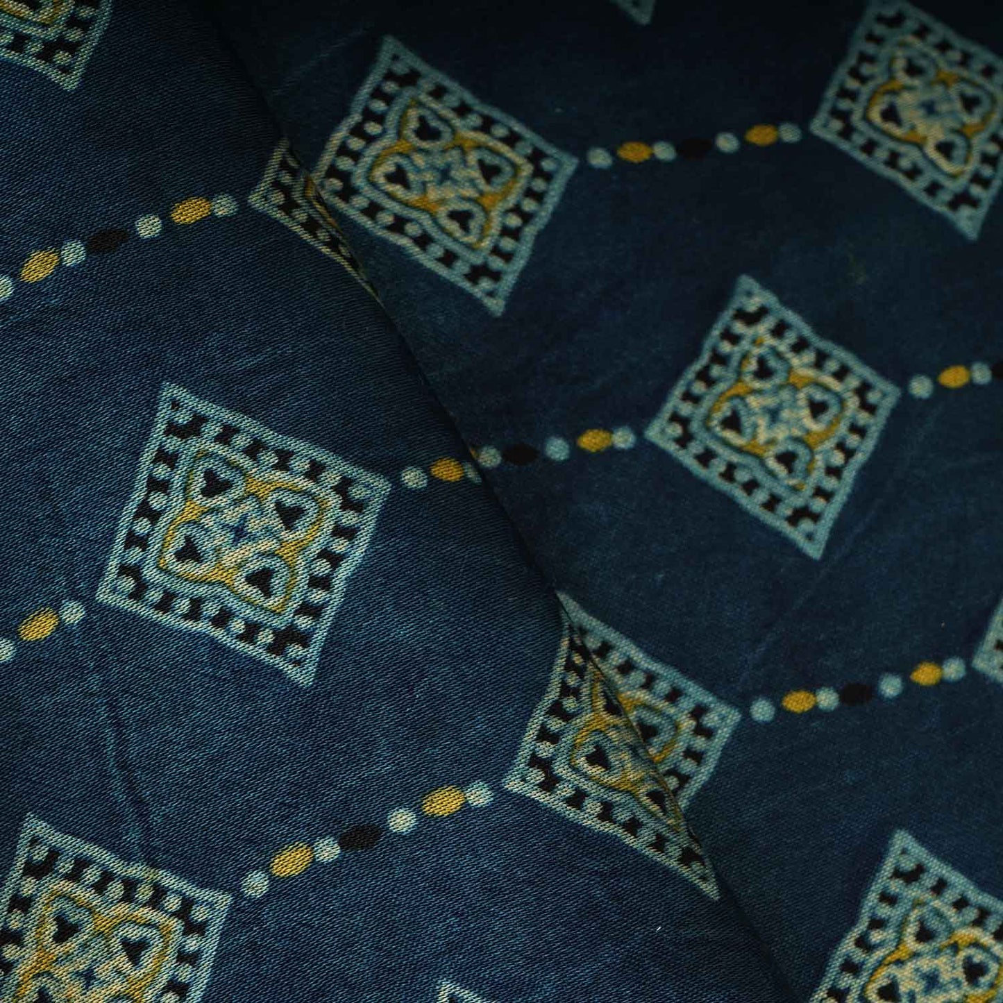 Teal Blue Floral Print Mashru Silk Fabric EEG-28347