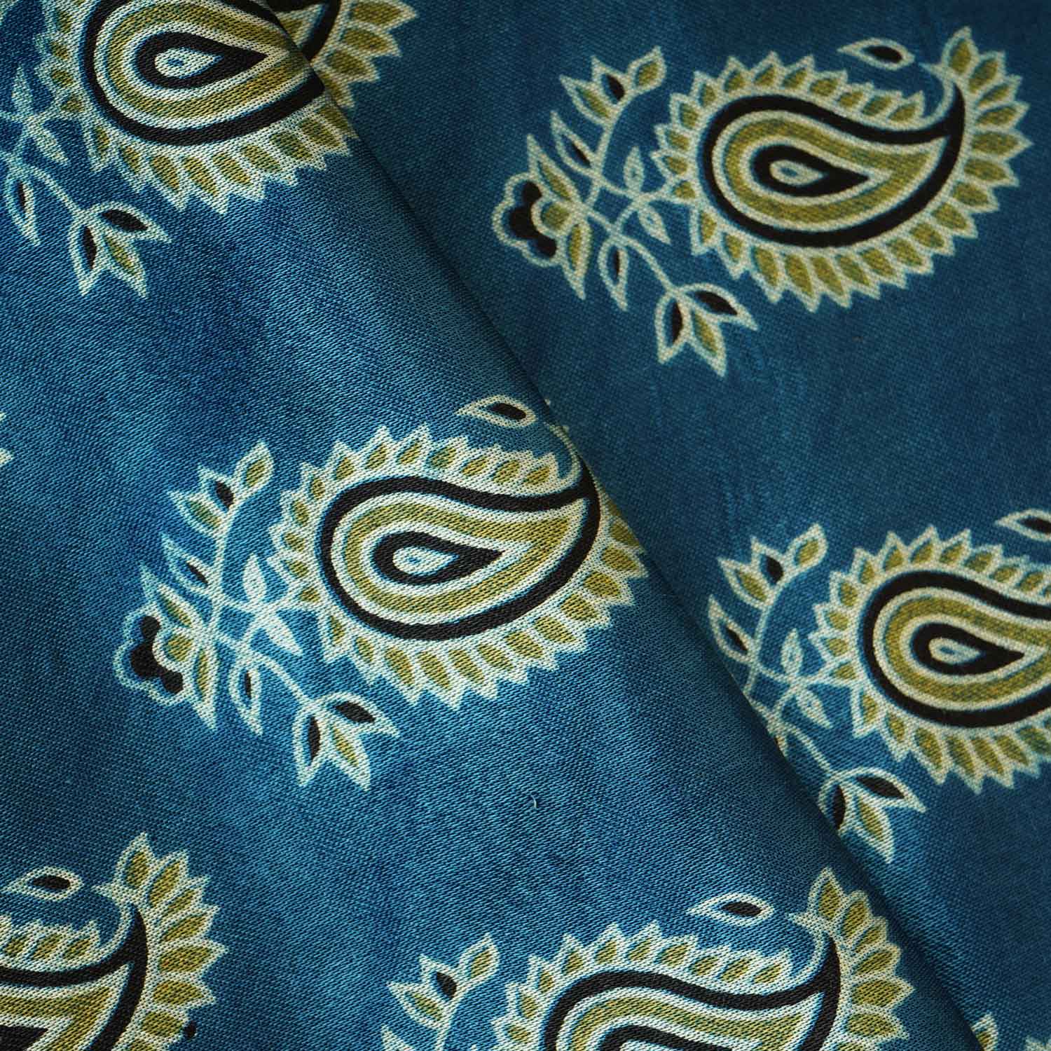 Teal Blue Floral Print Mashru Silk Fabric EEG-28350 - TradeUNO
