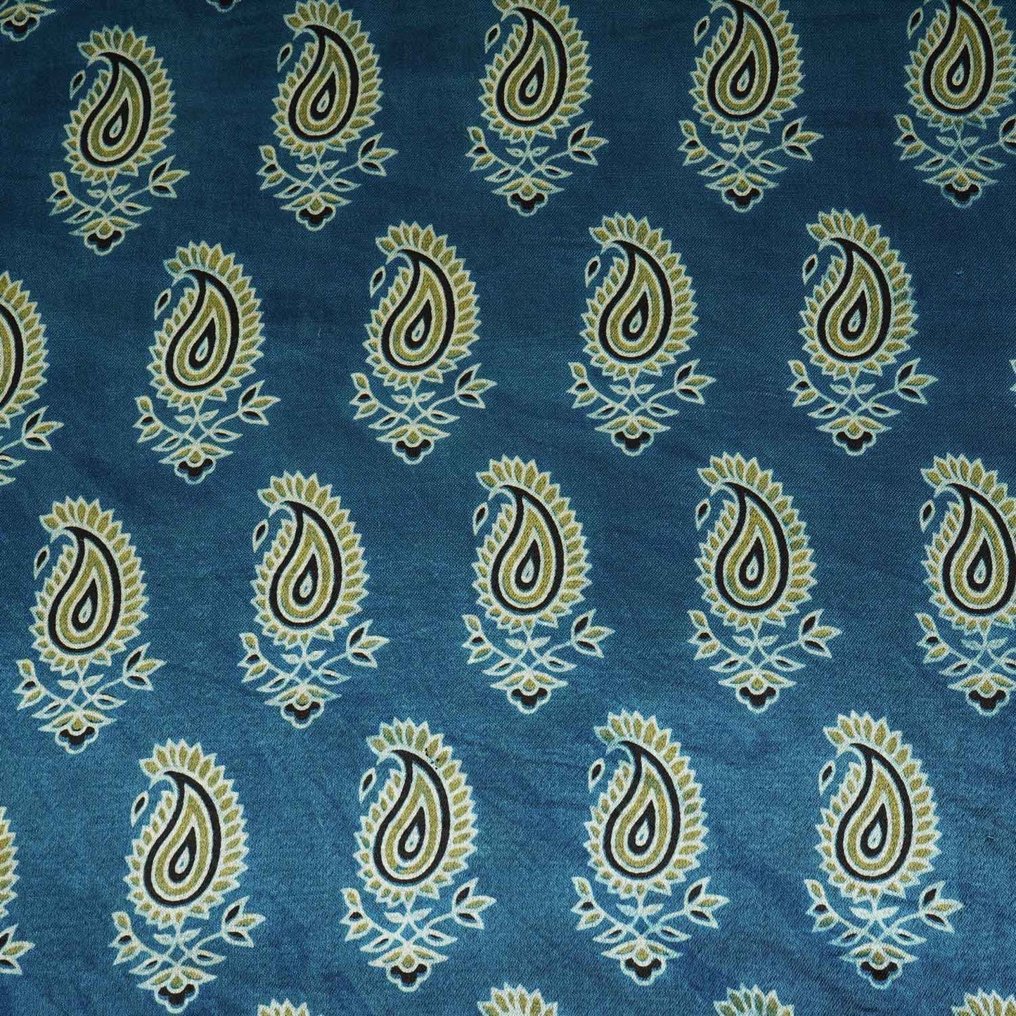 Teal Blue Floral Print Mashru Silk Fabric EEG-28350