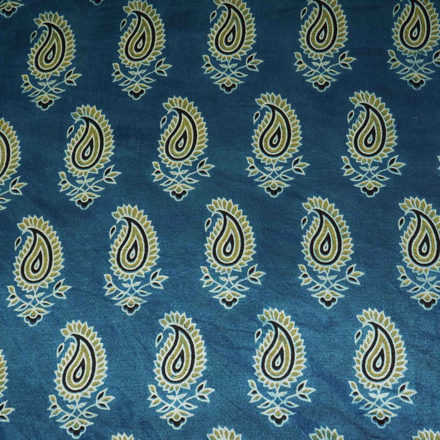 Teal Blue Floral Print Mashru Silk Fabric EEG-28350 - TradeUNO