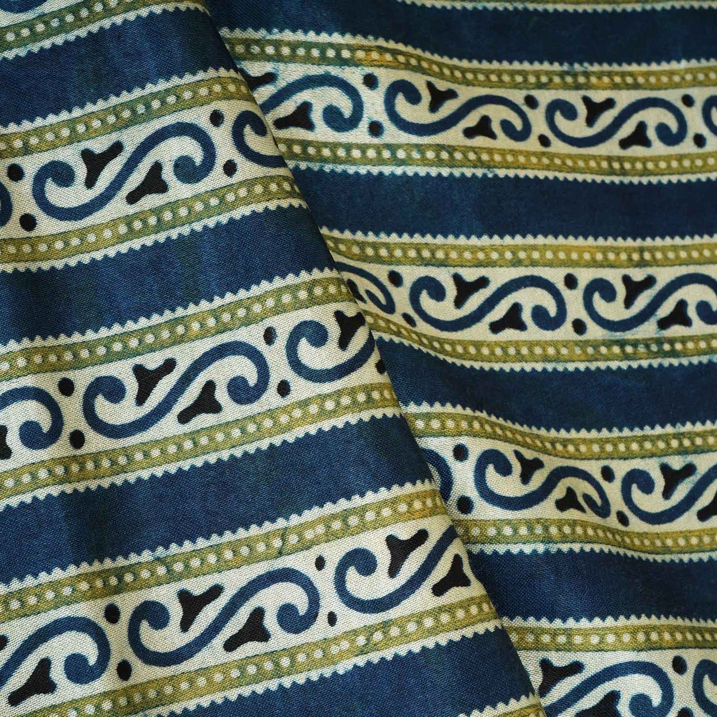 Teal Blue Floral Print Mashru Silk Fabric EEG-28351