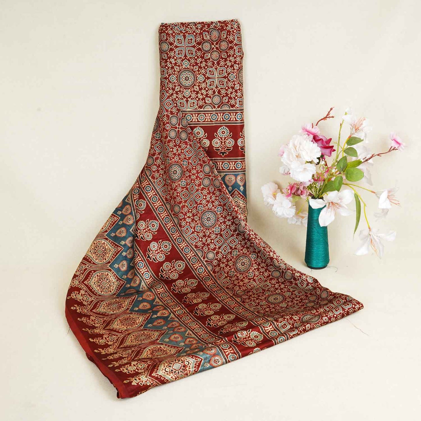 Red Ajrakh Print Mashru Silk Fabric EEG-28352