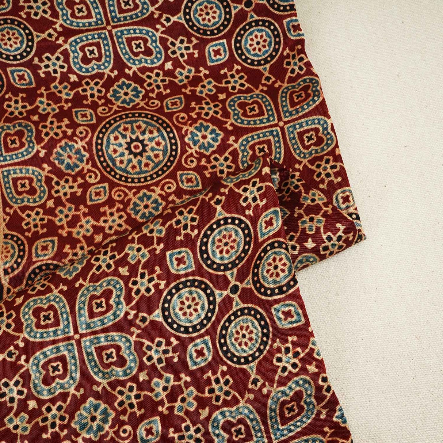 Red Ajrakh Print Mashru Silk Fabric EEG-28352