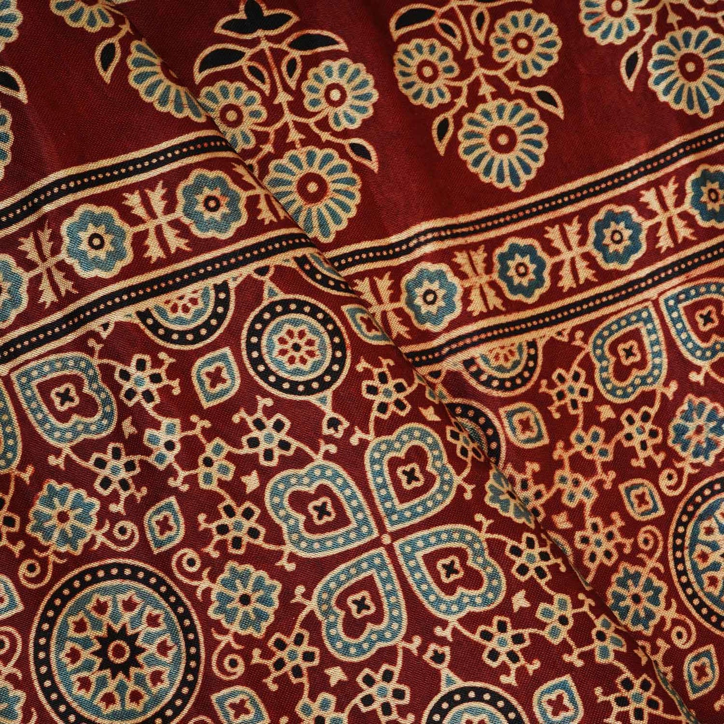 Red Ajrakh Print Mashru Silk Fabric EEG-28352