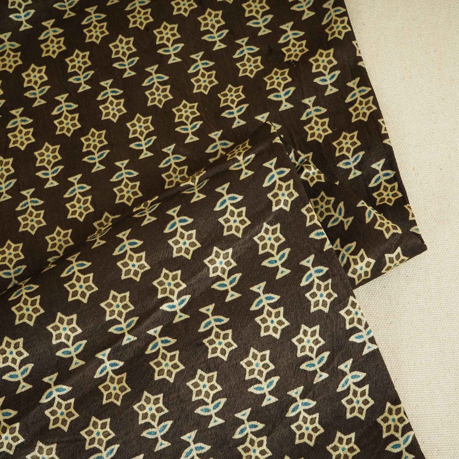 Black Floral Print Mashru Silk Fabric EEG-28353 - TradeUNO