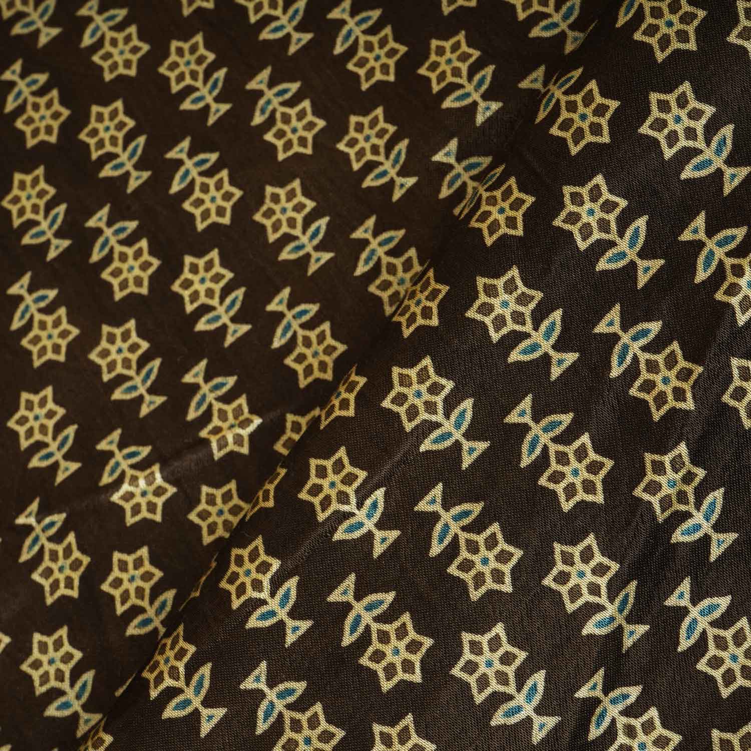 Black Floral Print Mashru Silk Fabric EEG-28353 - TradeUNO