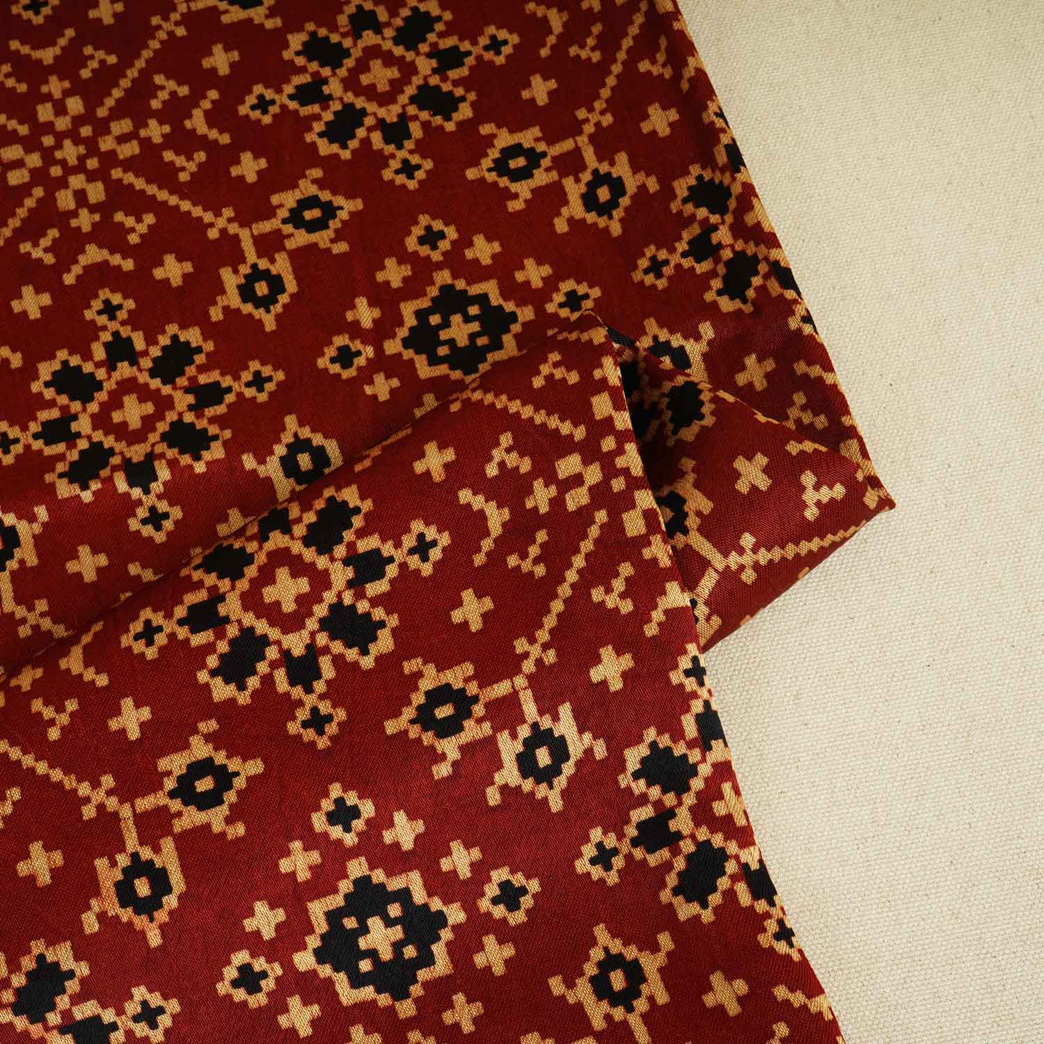 Red Ajrakh Print Mashru Silk Fabric EEG-28354 - TradeUNO