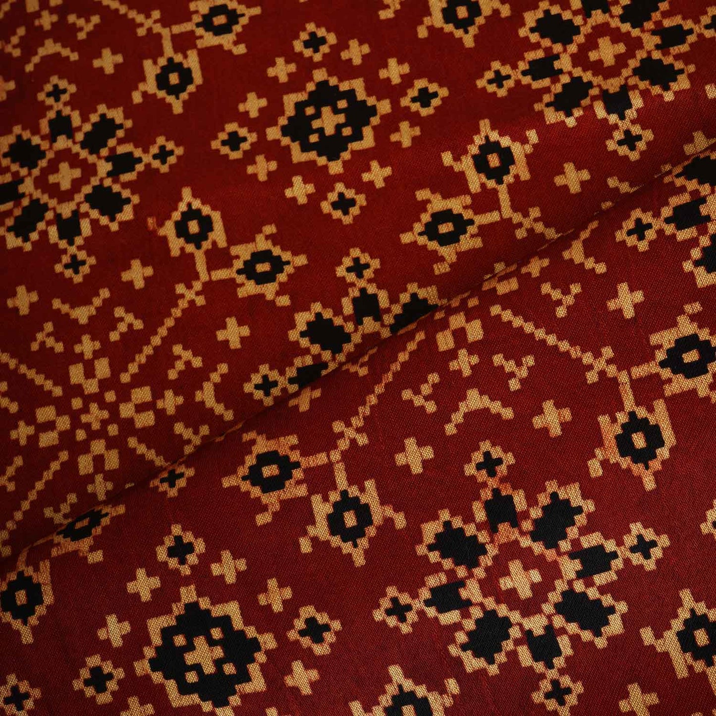 Red Ajrakh Print Mashru Silk Fabric EEG-28354