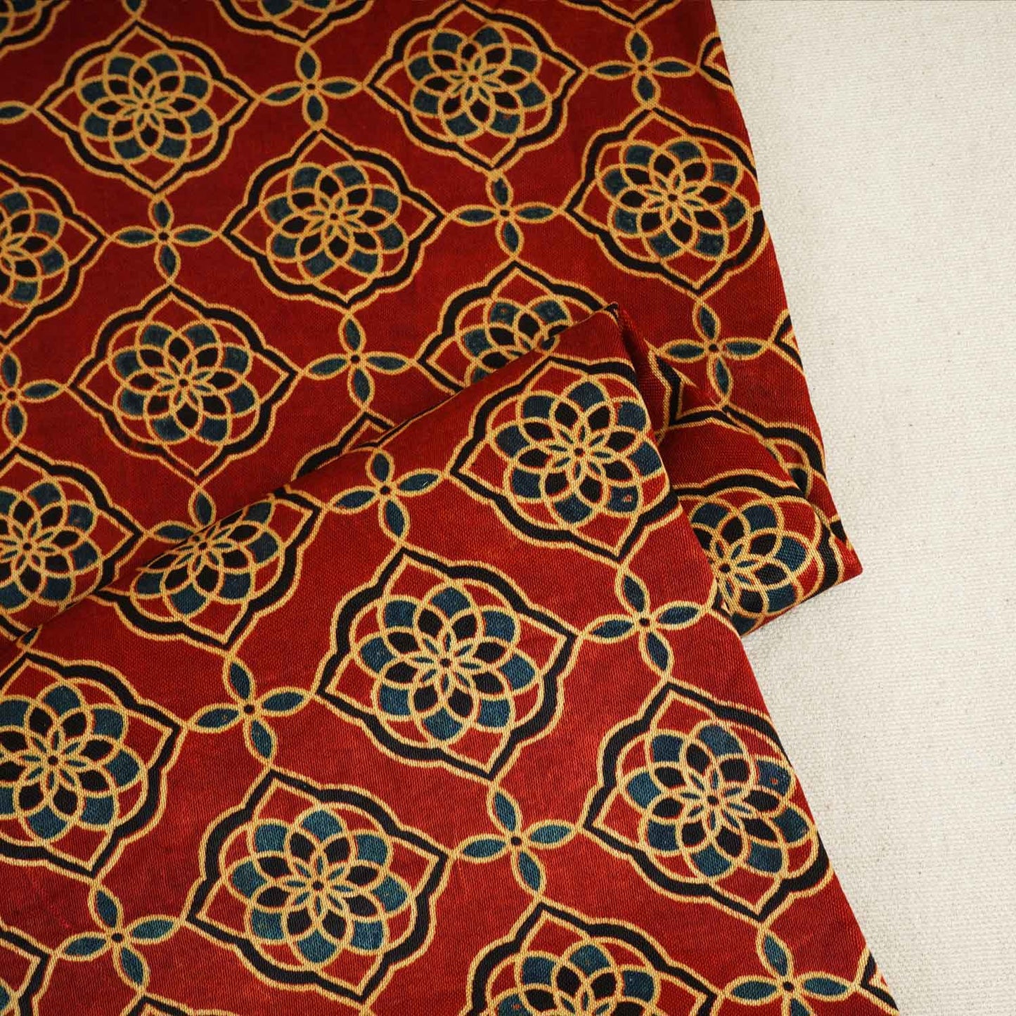 Red Floral Print Mashru Silk Fabric EEG-28356